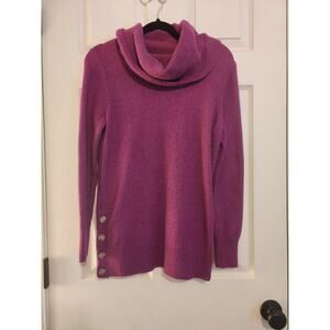 Loft Fuchsia Merino Wool Blend Cowlneck Pullover Sweater Size SMALL